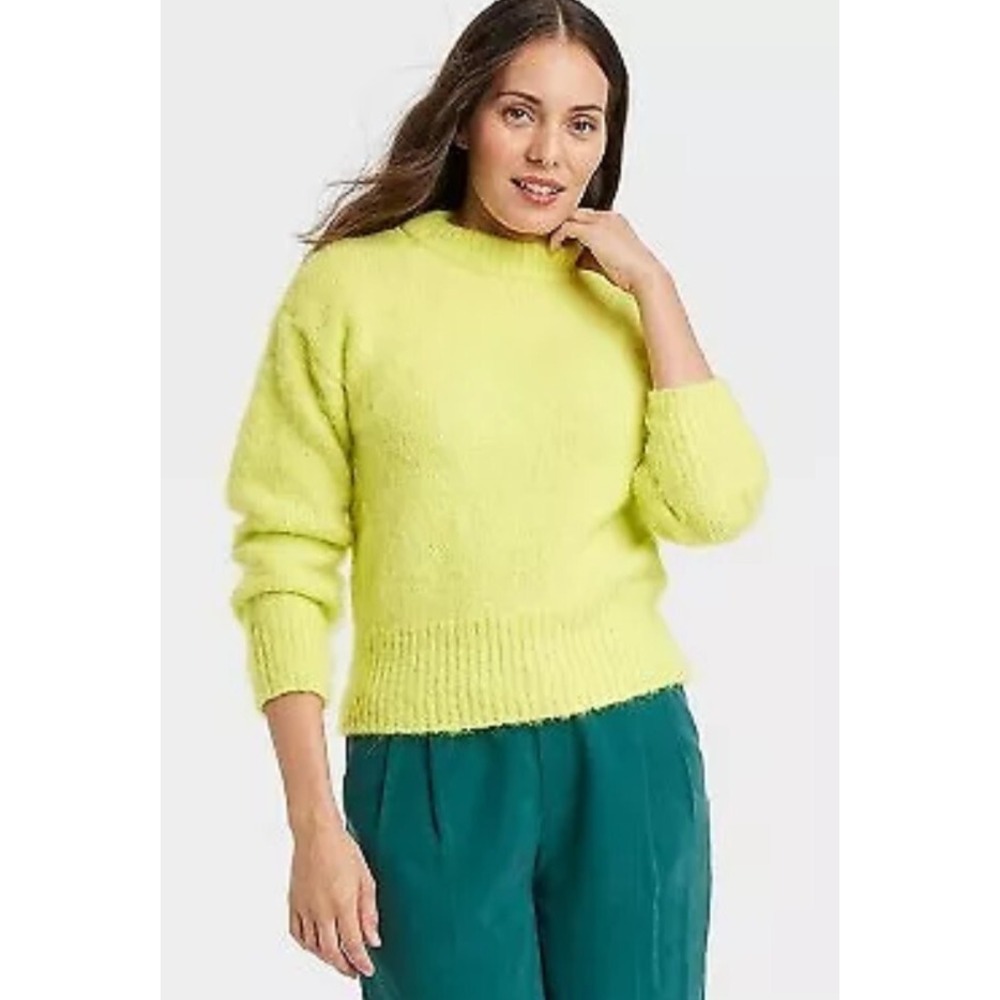 Women's Crewneck Brushed Pullover Sweater - A New Day Yellow size S